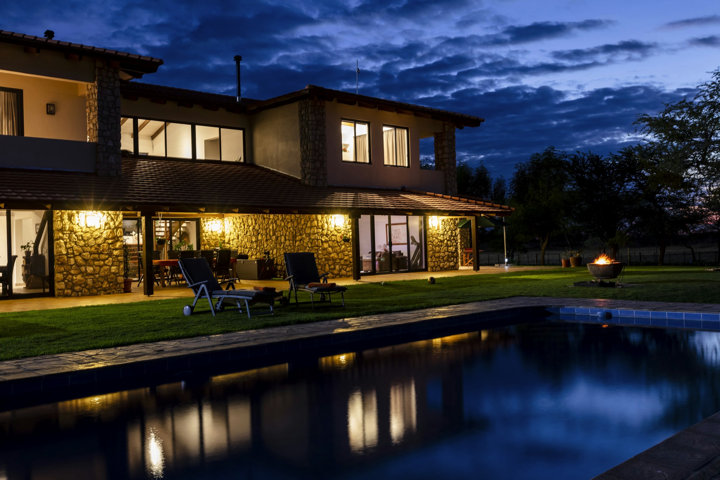 Villa terrace at dusk